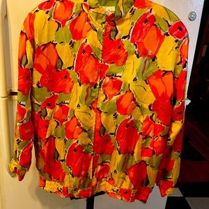 Lady Bear Silk Orange Floral Bomber Style Jacket Small Runs Large (10)